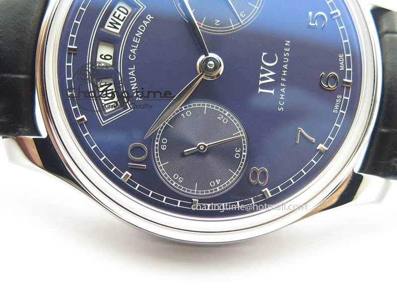 Portuguese Real PR Real Annual Calendar IW503502 YLF 1:1 Best Edition Blue Dial On Leather Strap A52850