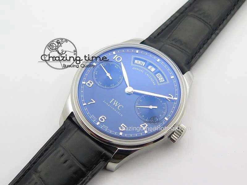 Portuguese Real PR Real Annual Calendar IW503502 YLF 1:1 Best Edition Blue Dial On Leather Strap A52850