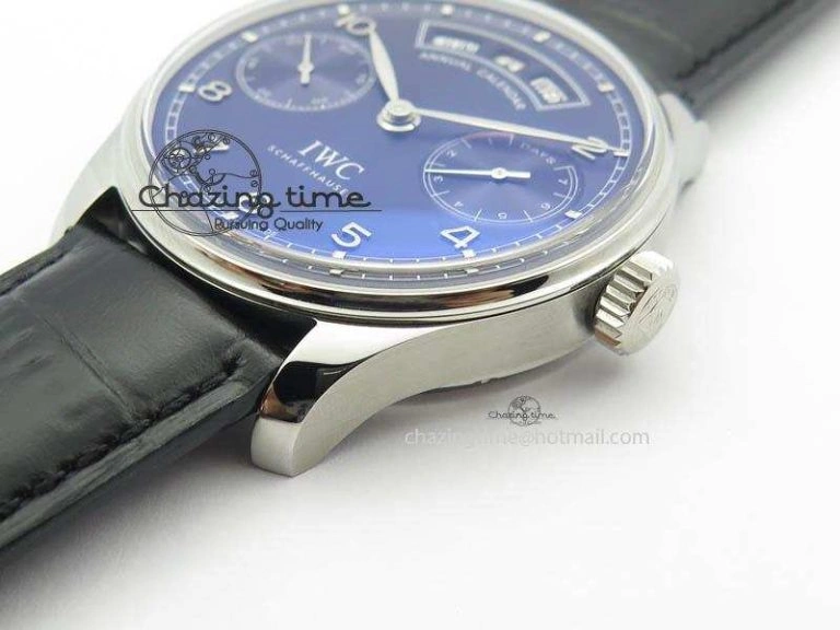 Portuguese Real PR Real Annual Calendar IW503502 YLF 1:1 Best Edition Blue Dial On Leather Strap A52850