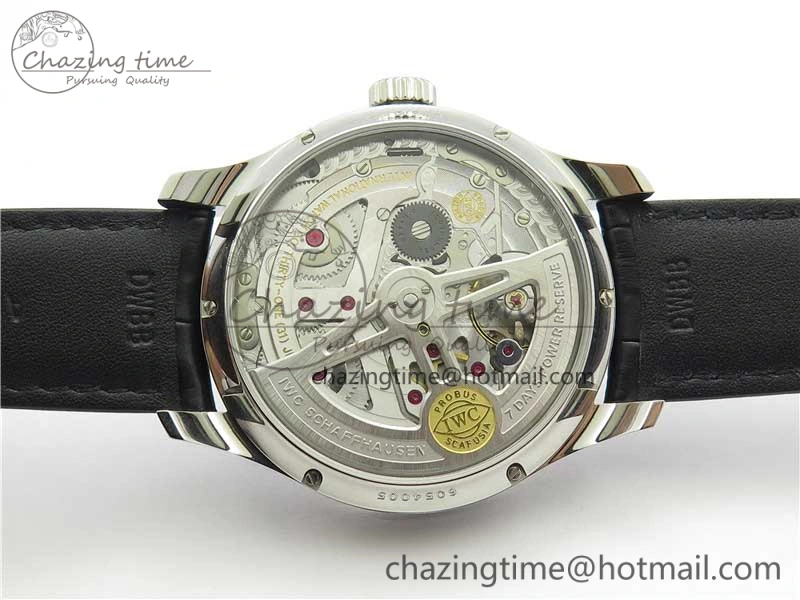 Portuguese Real PR Real Annual Calendar IW503502 ZF 1:1 Best Edition Black Dial Steel Markers on Black Leather Strap A52850