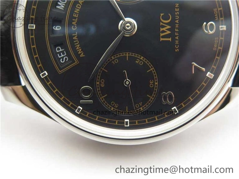 Portuguese Real PR Real Annual Calendar IW503502 ZF 1:1 Best Edition Black Dial Steel Markers on Black Leather Strap A52850
