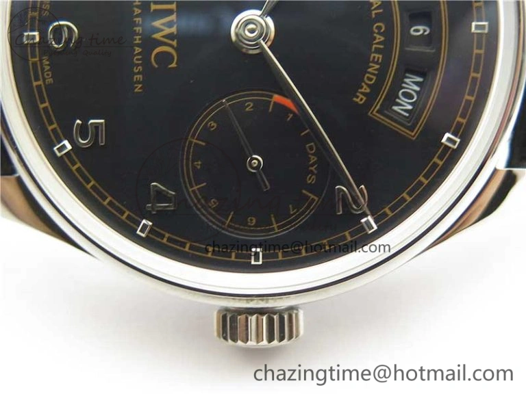 Portuguese Real PR Real Annual Calendar IW503502 ZF 1:1 Best Edition Black Dial Steel Markers on Black Leather Strap A52850