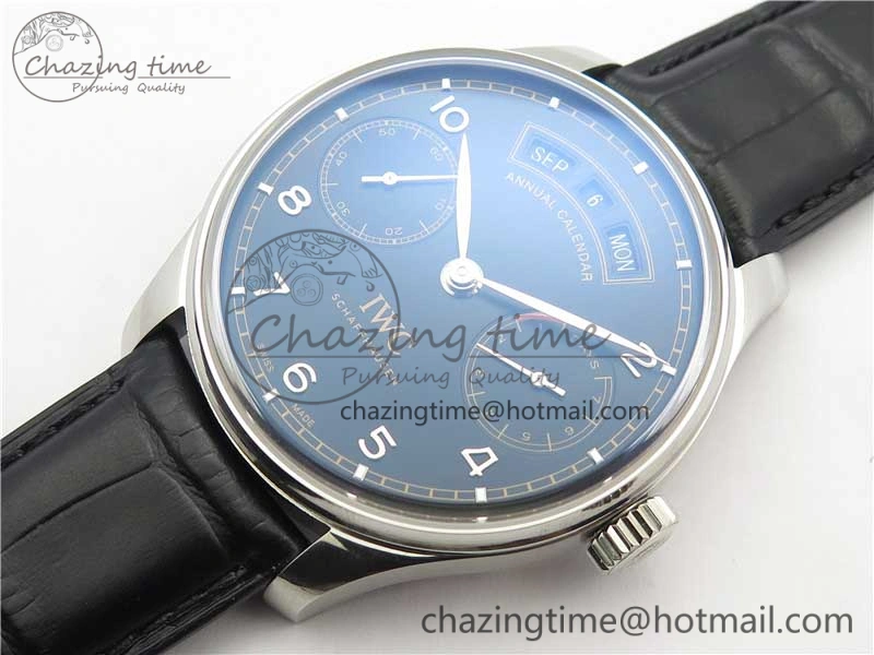 Portuguese Real PR Real Annual Calendar IW503502 ZF 1:1 Best Edition Black Dial Steel Markers on Black Leather Strap A52850