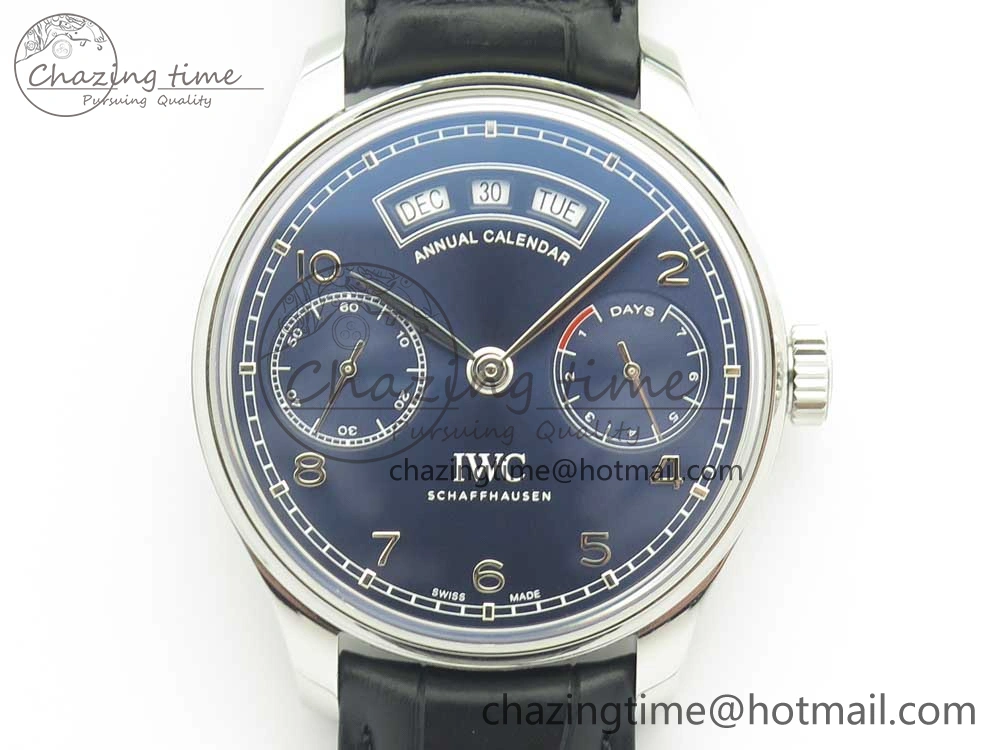 Portuguese Real PR Real Annual Calendar IW503502 ZF 1:1 Best Edition Blue Dial on Black Leather Strap A52850