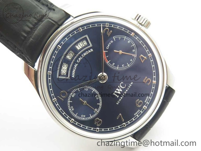 Portuguese Real PR Real Annual Calendar IW503502 ZF 1:1 Best Edition Blue Dial on Black Leather Strap A52850