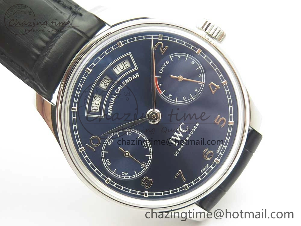 Portuguese Real PR Real Annual Calendar IW503502 ZF 1:1 Best Edition Blue Dial on Black Leather Strap A52850