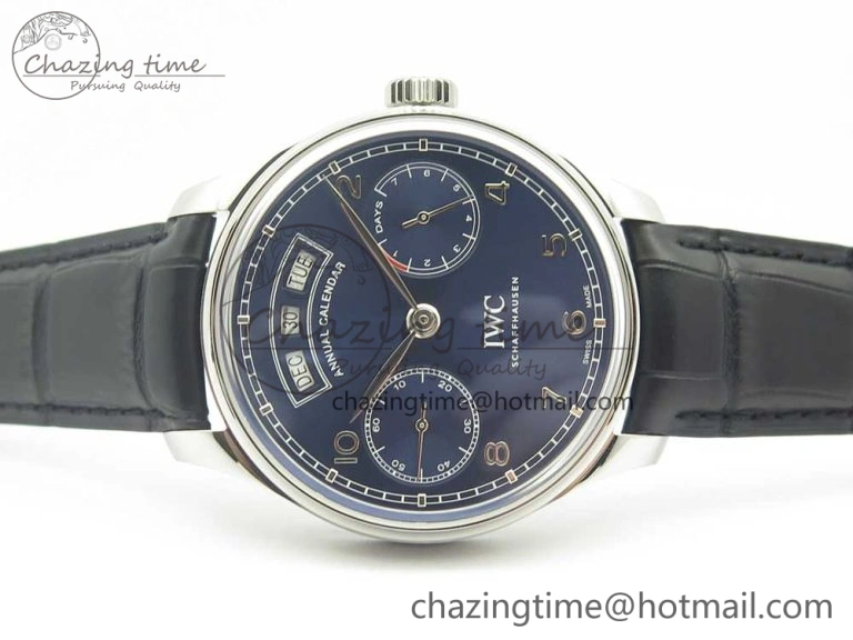 Portuguese Real PR Real Annual Calendar IW503502 ZF 1:1 Best Edition Blue Dial on Black Leather Strap A52850
