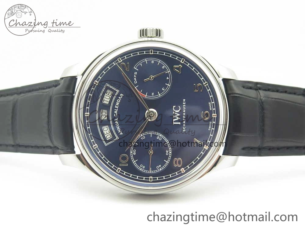 Portuguese Real PR Real Annual Calendar IW503502 ZF 1:1 Best Edition Blue Dial on Black Leather Strap A52850
