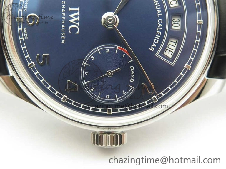 Portuguese Real PR Real Annual Calendar IW503502 ZF 1:1 Best Edition Blue Dial on Black Leather Strap A52850
