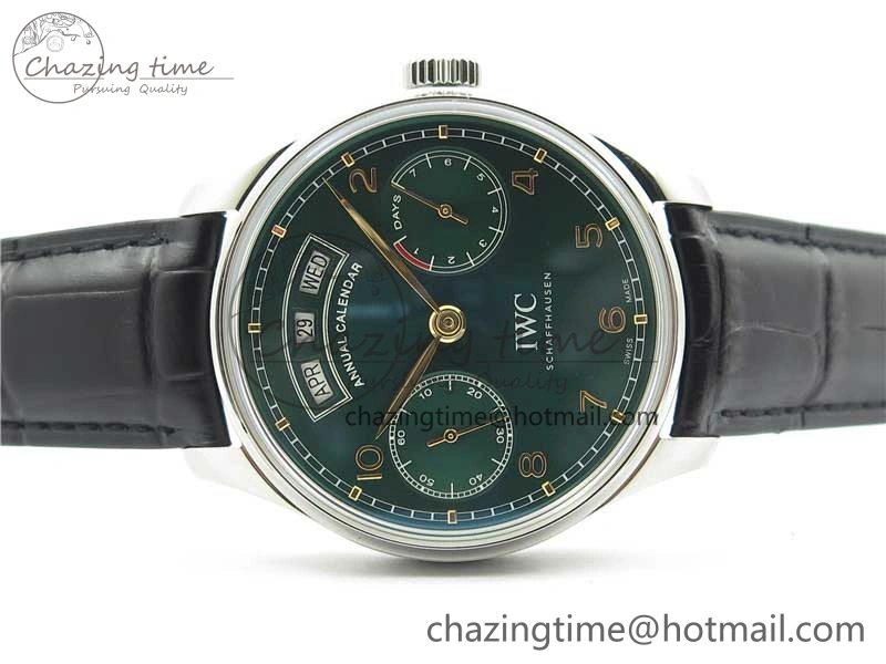 Portuguese Real PR Real Annual Calendar IW503510 ZF 1:1 Best Edition Green Dial on Black Leather Strap A52850