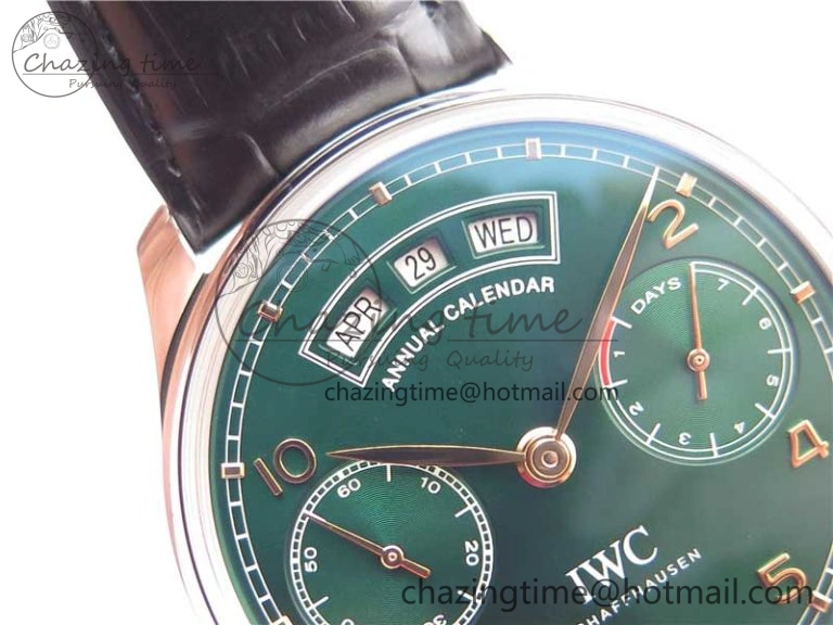 Portuguese Real PR Real Annual Calendar IW503510 ZF 1:1 Best Edition Green Dial on Black Leather Strap A52850
