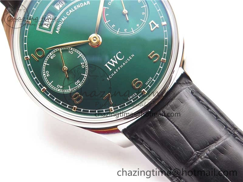 Portuguese Real PR Real Annual Calendar IW503510 ZF 1:1 Best Edition Green Dial on Black Leather Strap A52850