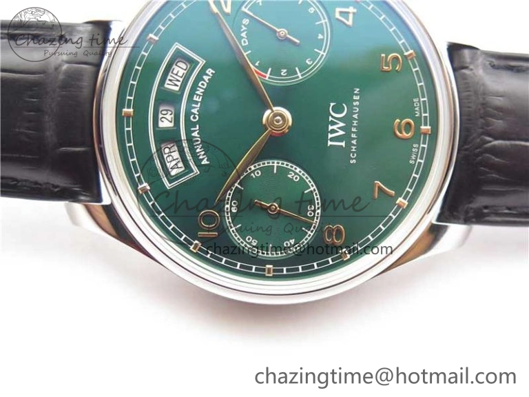 Portuguese Real PR Real Annual Calendar IW503510 ZF 1:1 Best Edition Green Dial on Black Leather Strap A52850