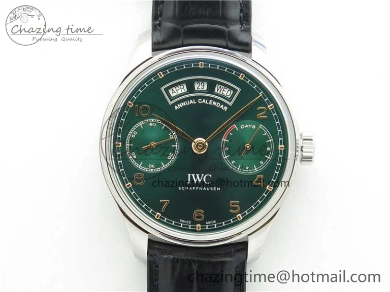 Portuguese Real PR Real Annual Calendar IW503510 ZF 1:1 Best Edition Green Dial on Black Leather Strap A52850