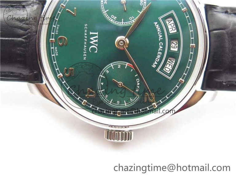 Portuguese Real PR Real Annual Calendar IW503510 ZF 1:1 Best Edition Green Dial on Black Leather Strap A52850