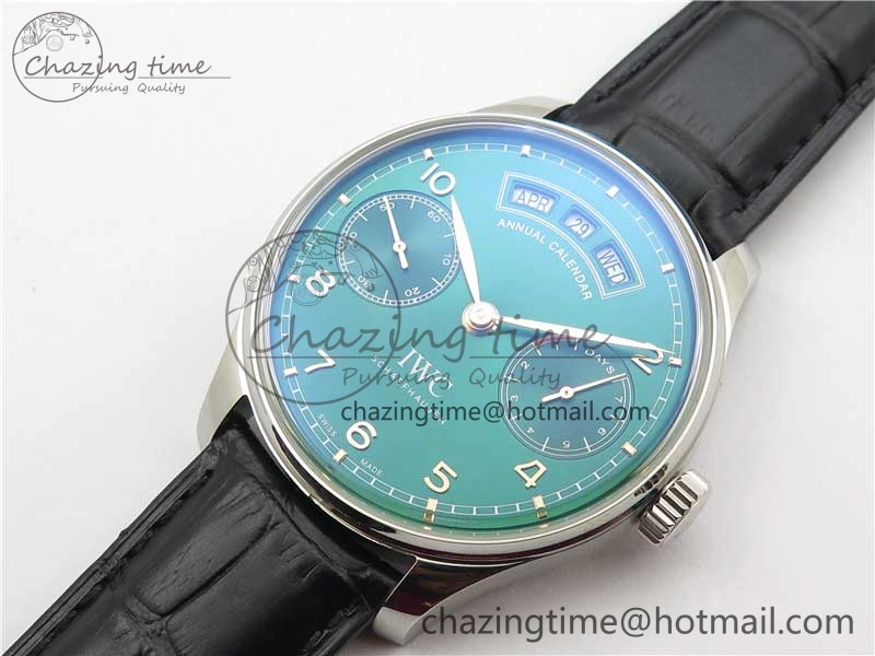 Portuguese Real PR Real Annual Calendar IW503510 ZF 1:1 Best Edition Green Dial on Black Leather Strap A52850