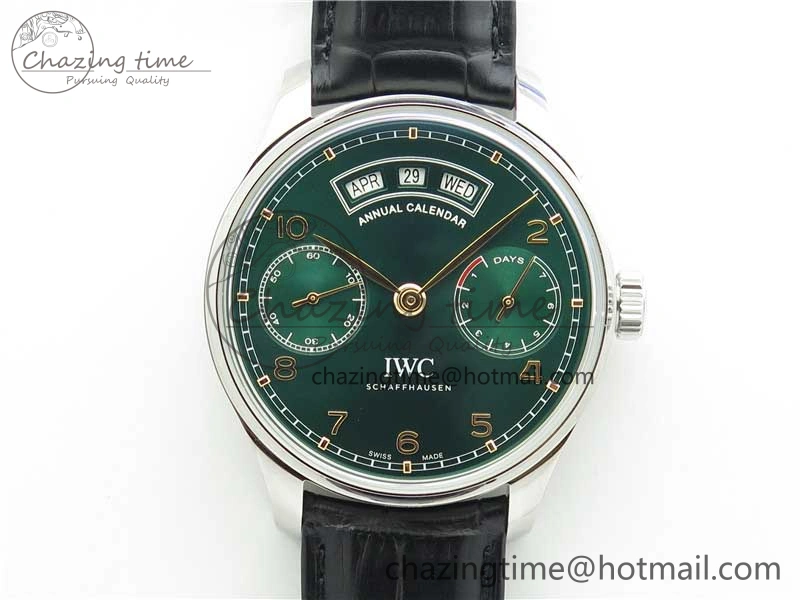 Portuguese Real PR Real Annual Calendar IW503510 ZF 1:1 Best Edition Green Dial on Black Leather Strap A52850