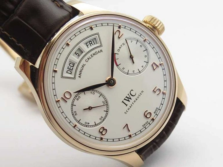 Portuguese Real PR Real Annual Calendar RG IW503504 YLF 1:1 Best Edition White Dial On Leather Strap A52850