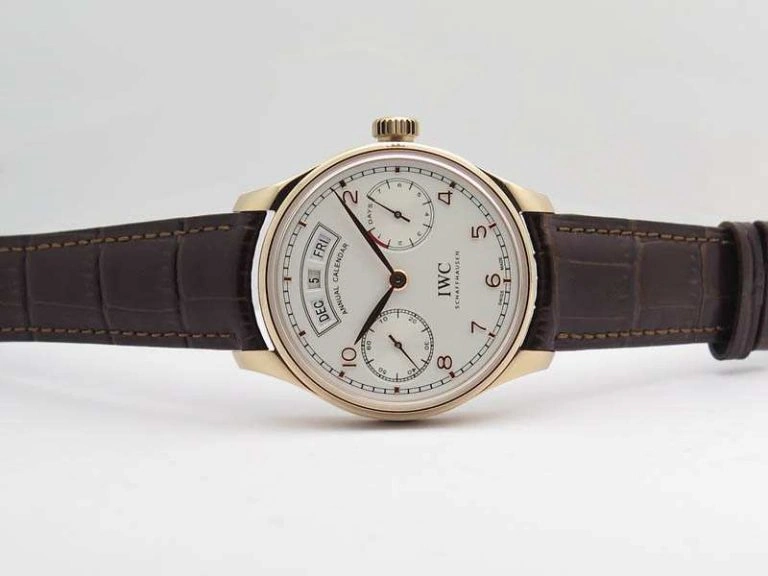 Portuguese Real PR Real Annual Calendar RG IW503504 YLF 1:1 Best Edition White Dial On Leather Strap A52850