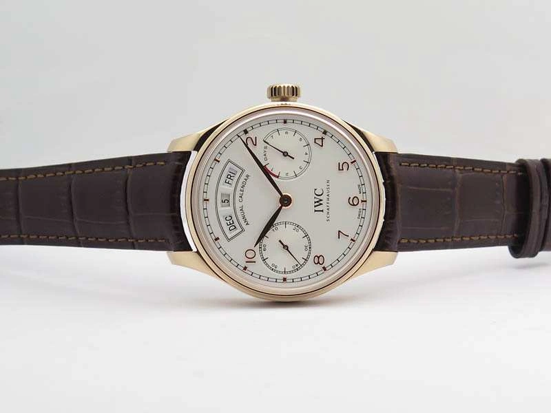 Portuguese Real PR Real Annual Calendar RG IW503504 YLF 1:1 Best Edition White Dial On Leather Strap A52850