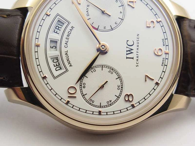 Portuguese Real PR Real Annual Calendar RG IW503504 YLF 1:1 Best Edition White Dial On Leather Strap A52850