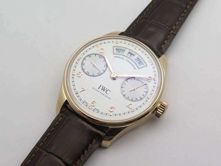 Portuguese Real PR Real Annual Calendar RG IW503504 YLF 1:1 Best Edition White Dial On Leather Strap A52850