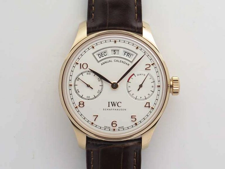 Portuguese Real PR Real Annual Calendar RG IW503504 YLF 1:1 Best Edition White Dial On Leather Strap A52850