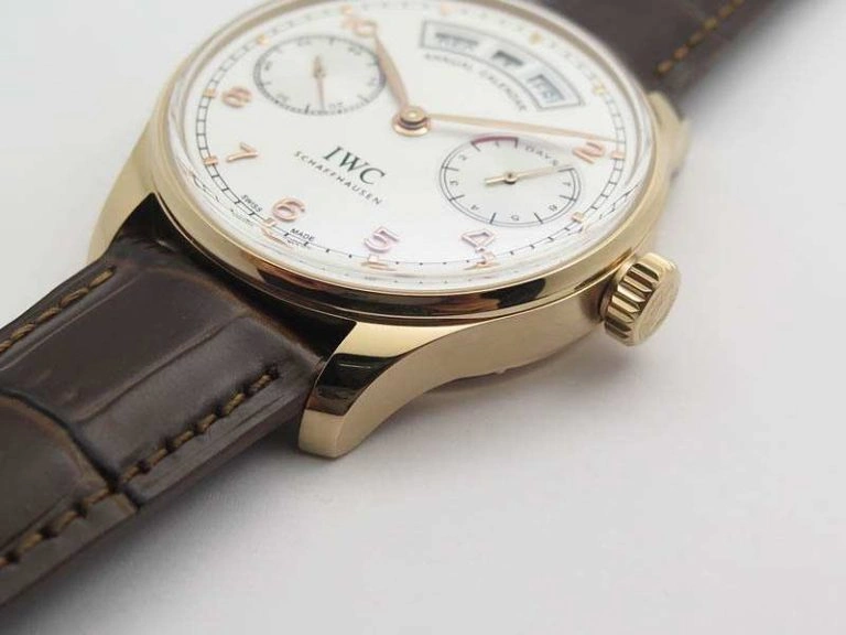 Portuguese Real PR Real Annual Calendar RG IW503504 YLF 1:1 Best Edition White Dial On Leather Strap A52850