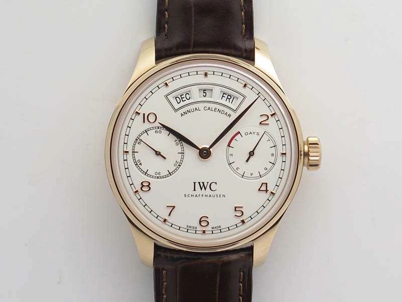Portuguese Real PR Real Annual Calendar RG IW503504 YLF 1:1 Best Edition White Dial On Leather Strap A52850