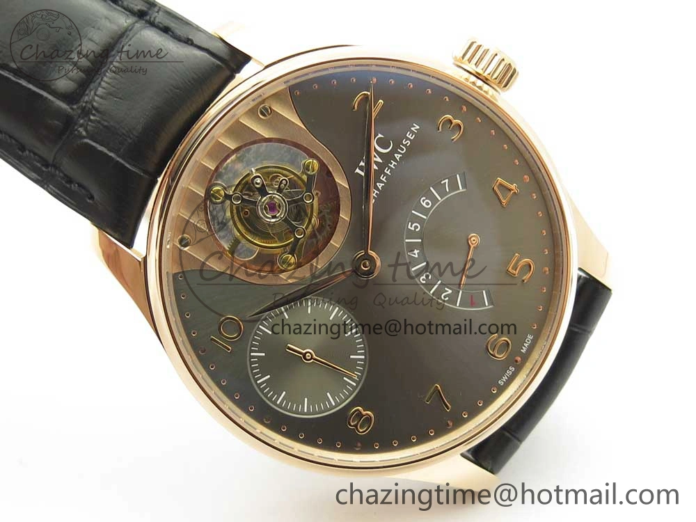 Portuguese Tourbillon IW5046 RG ZF Best Edition Gray Dial on Black Leather Strap