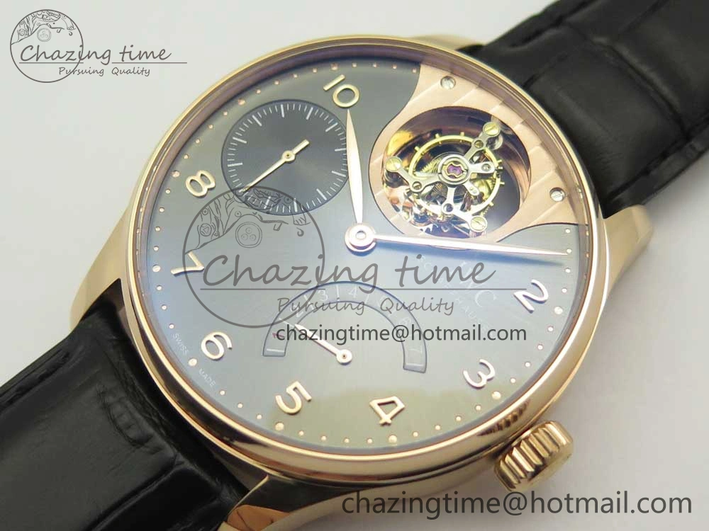 Portuguese Tourbillon IW5046 RG ZF Best Edition Gray Dial on Black Leather Strap
