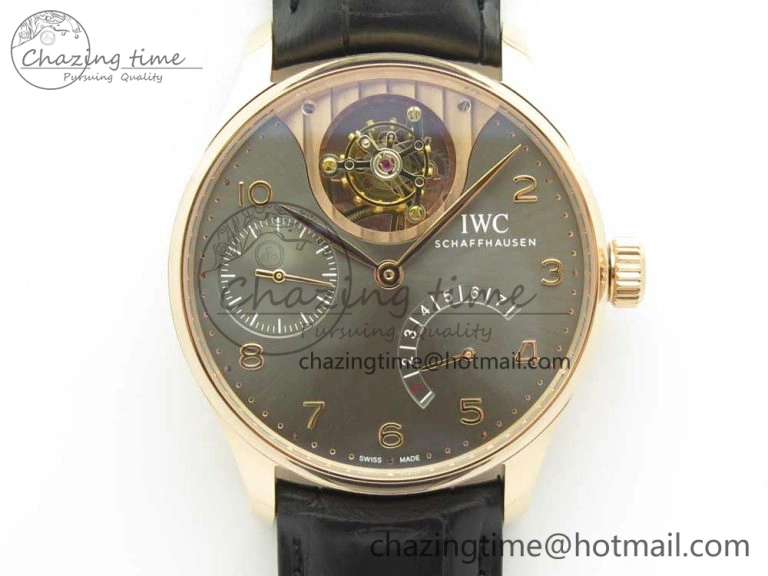 Portuguese Tourbillon IW5046 RG ZF Best Edition Gray Dial on Black Leather Strap
