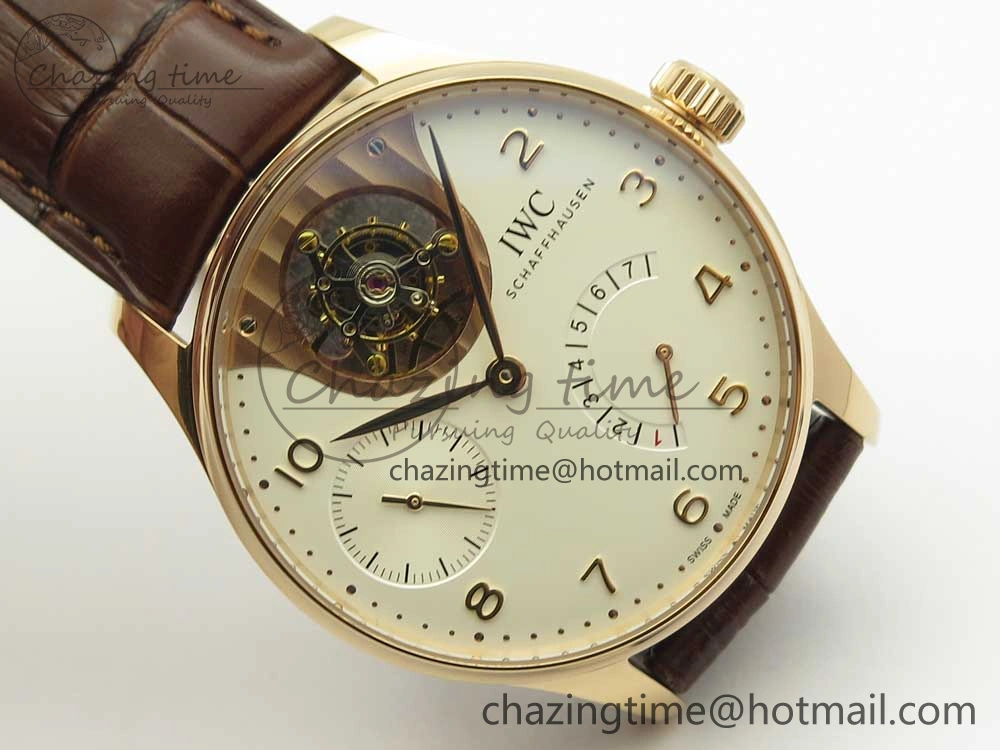 Portuguese Tourbillon IW5046 RG ZF Best Edition White Dial on Brown Leather Strap