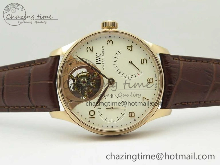 Portuguese Tourbillon IW5046 RG ZF Best Edition White Dial on Brown Leather Strap