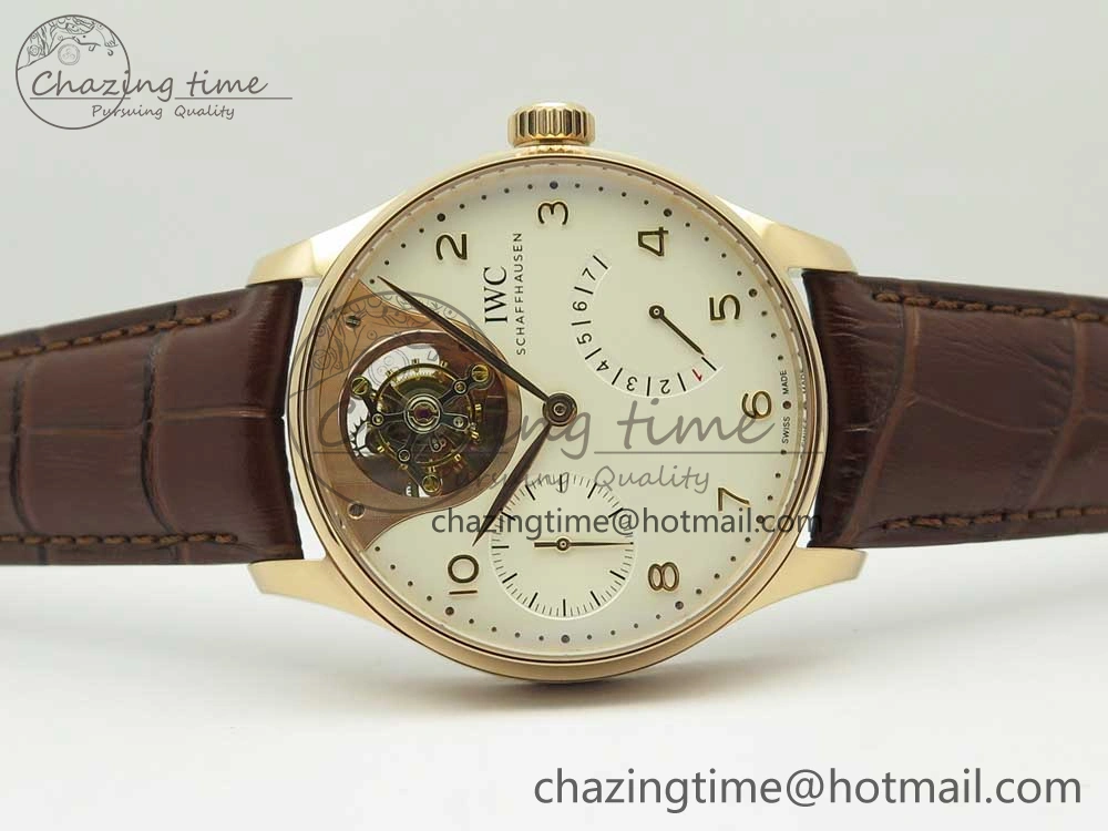 Portuguese Tourbillon IW5046 RG ZF Best Edition White Dial on Brown Leather Strap