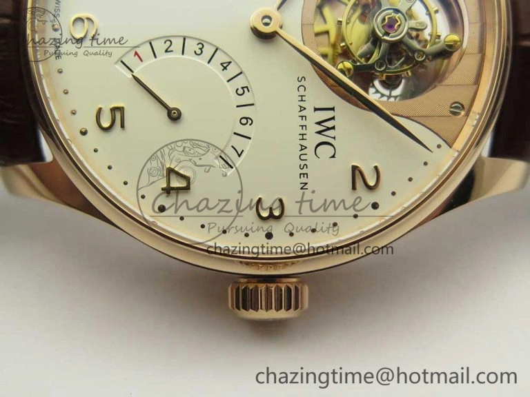 Portuguese Tourbillon IW5046 RG ZF Best Edition White Dial on Brown Leather Strap