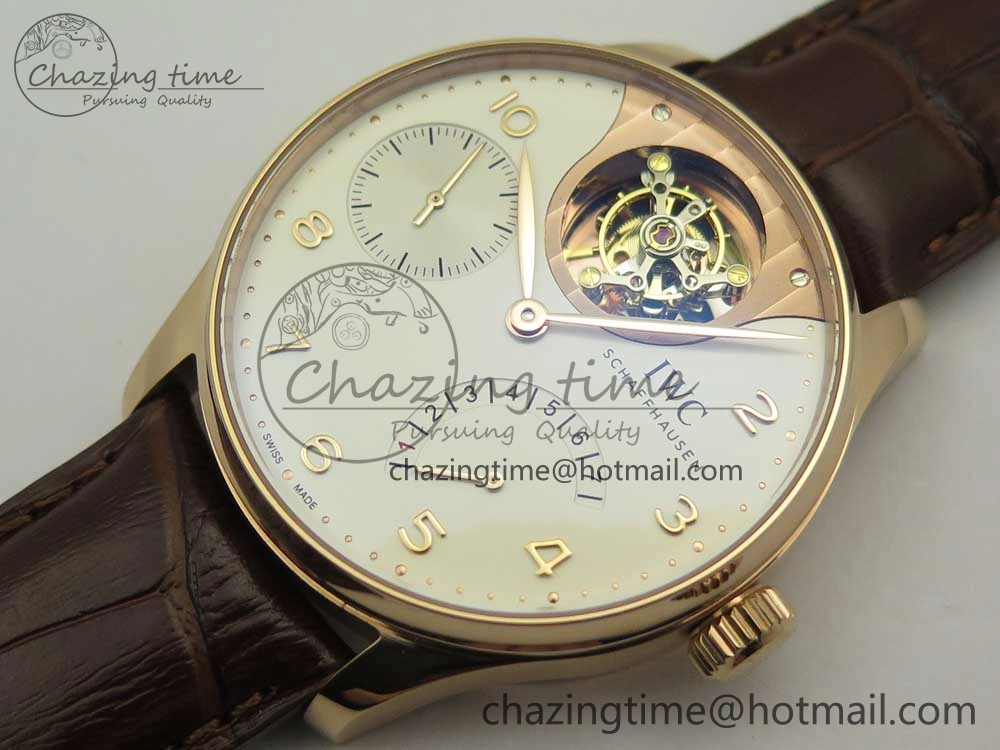 Portuguese Tourbillon IW5046 RG ZF Best Edition White Dial on Brown Leather Strap