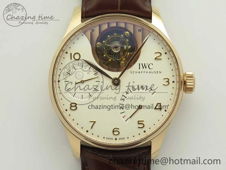 Portuguese Tourbillon IW5046 RG ZF Best Edition White Dial on Brown Leather Strap