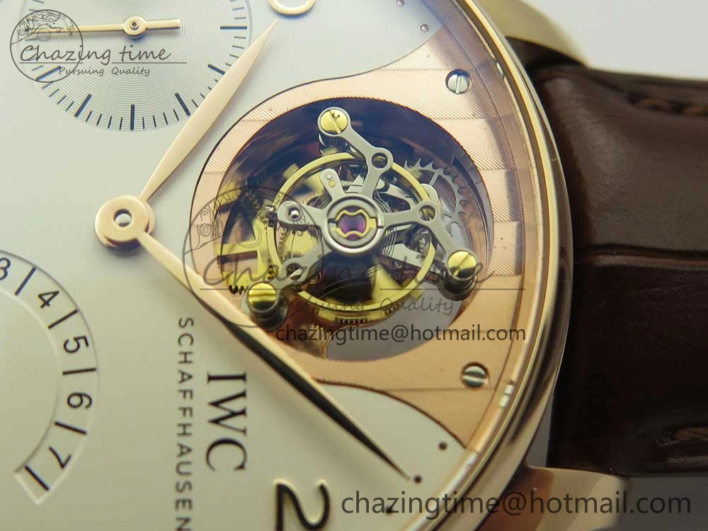 Portuguese Tourbillon IW5046 RG ZF Best Edition White Dial on Brown Leather Strap