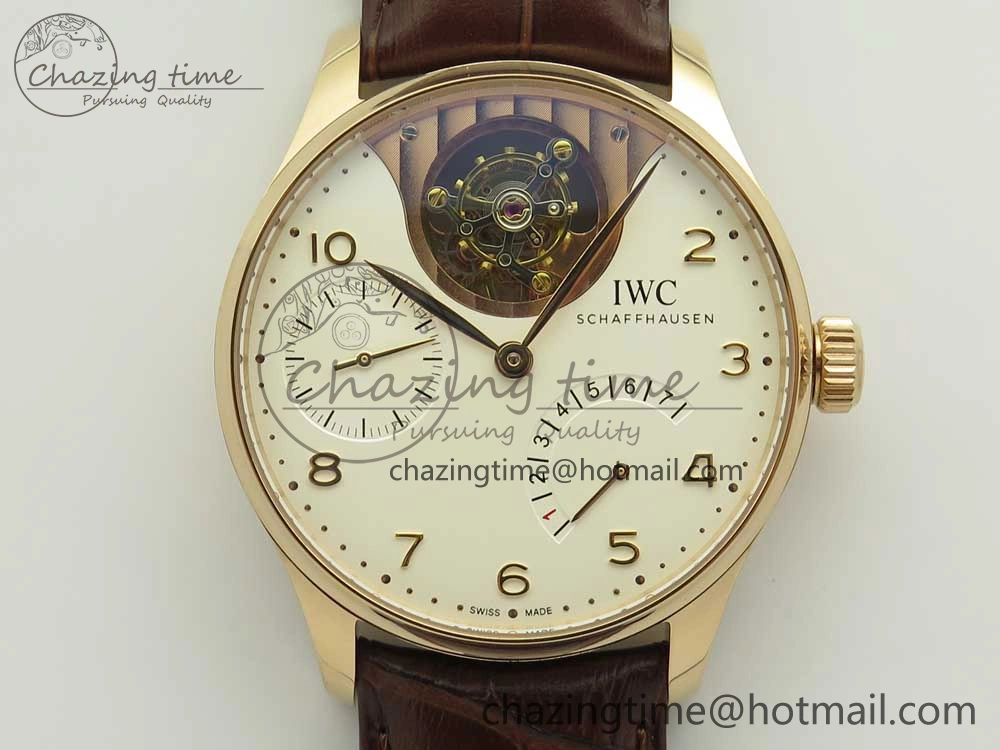 Portuguese Tourbillon IW5046 RG ZF Best Edition White Dial on Brown Leather Strap