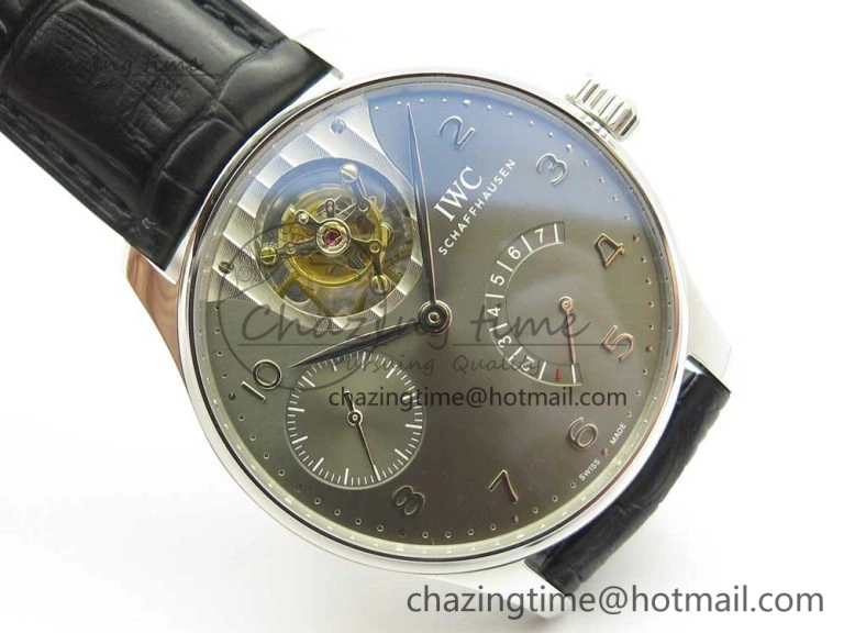 Portuguese Tourbillon IW5046 SS ZF Best Edition Gray Dial on Black Leather Strap
