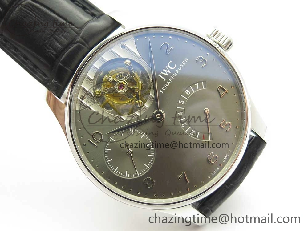 Portuguese Tourbillon IW5046 SS ZF Best Edition Gray Dial on Black Leather Strap