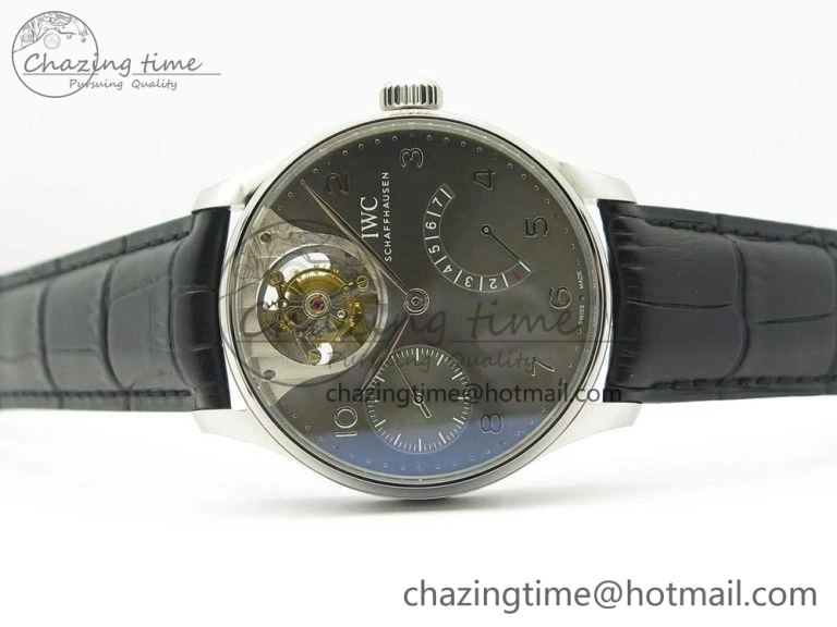 Portuguese Tourbillon IW5046 SS ZF Best Edition Gray Dial on Black Leather Strap