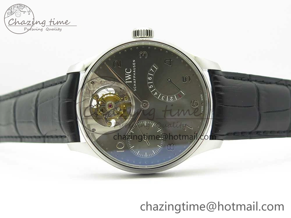 Portuguese Tourbillon IW5046 SS ZF Best Edition Gray Dial on Black Leather Strap