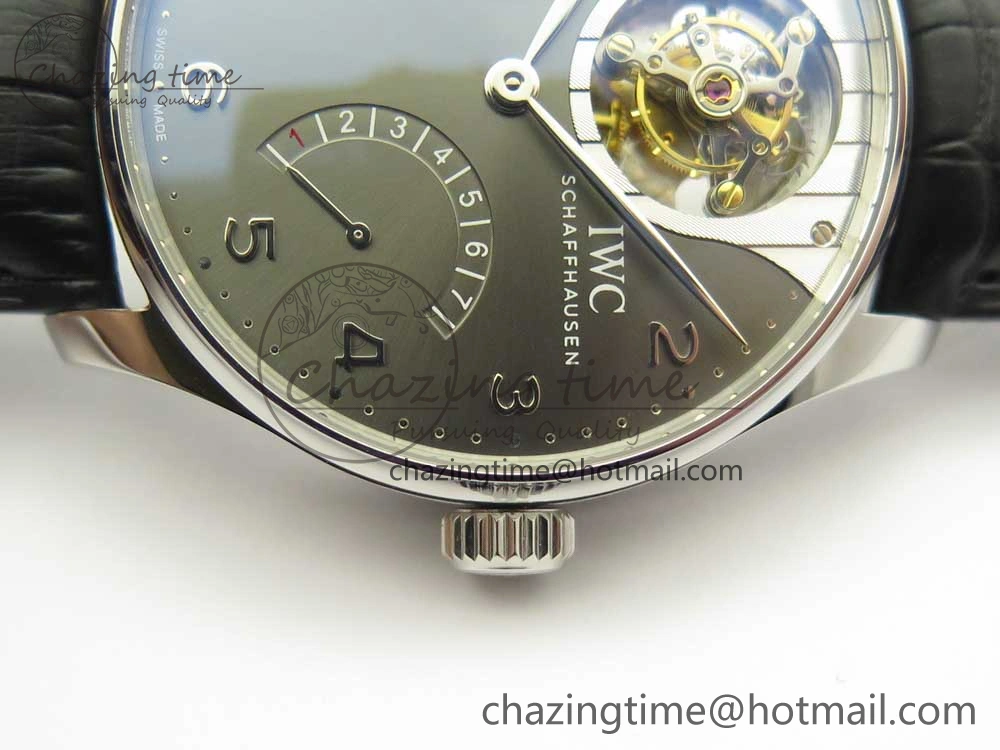 Portuguese Tourbillon IW5046 SS ZF Best Edition Gray Dial on Black Leather Strap