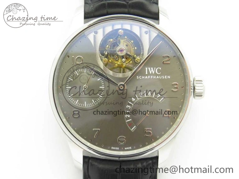 Portuguese Tourbillon IW5046 SS ZF Best Edition Gray Dial on Black Leather Strap