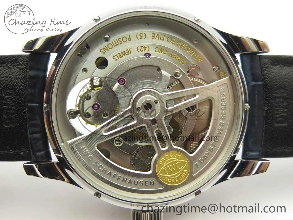 Portuguese Tourbillon IW5046 SS ZF Best Edition White Dial Blue Markers on Blue Leather Strap