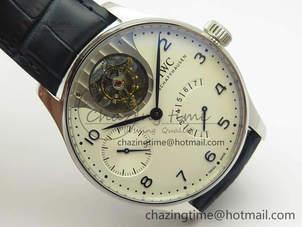 Portuguese Tourbillon IW5046 SS ZF Best Edition White Dial Blue Markers on Blue Leather Strap