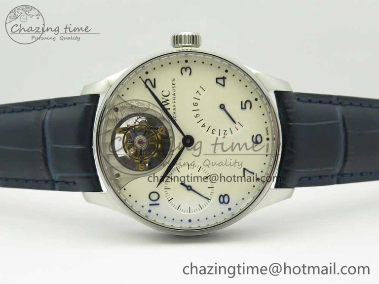 Portuguese Tourbillon IW5046 SS ZF Best Edition White Dial Blue Markers on Blue Leather Strap