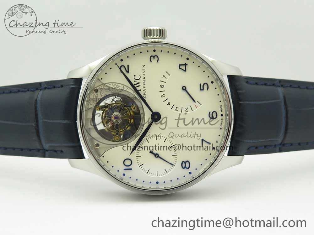 Portuguese Tourbillon IW5046 SS ZF Best Edition White Dial Blue Markers on Blue Leather Strap